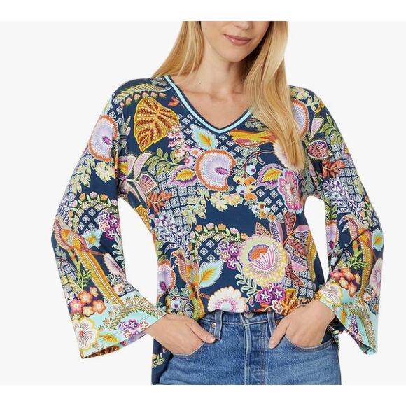 JOHNNY WAS Janice Favorite V Neck Tee Small Kimono Long Sleeve Top Boho Floral - Picture 12 of 12